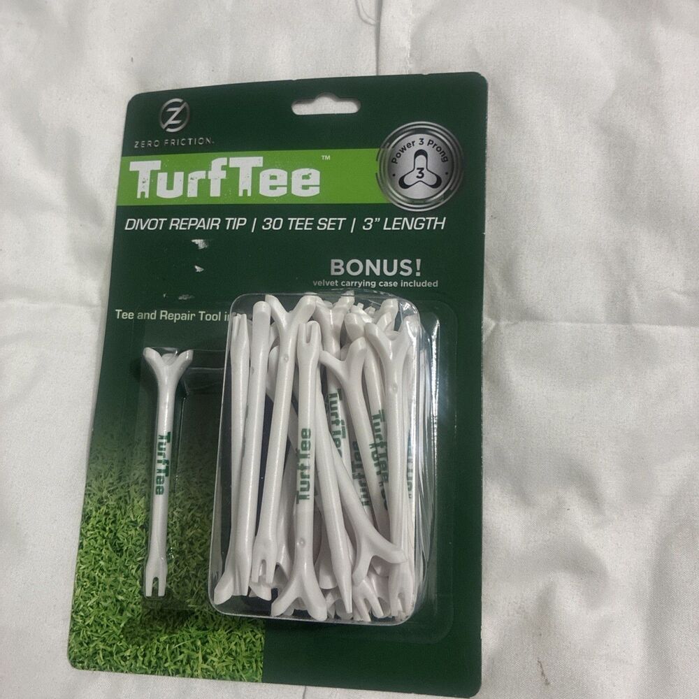 Zero Friction Turf Tees Power 3-Prong (3" White, 30pk) Golf Tee / Repair Tool R